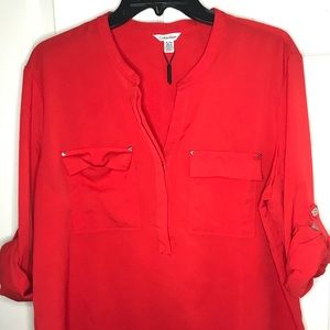 Long Sleeve Red Orange Calvin Klein Blouse
